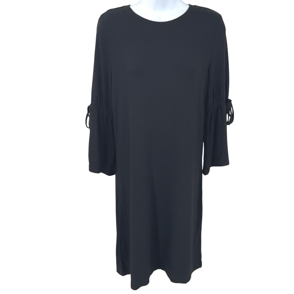 LOFT Dress Women XS‎ Black Bell Sleeve Tie Stretch Minimalist Office Casual